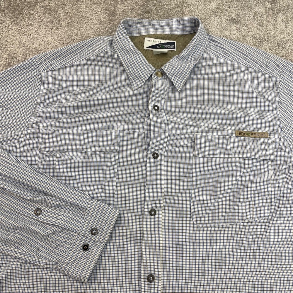 ExOfficio Button Up Shirt Mens Large Insect Shield Fishing Mesh BugsAway Plaid